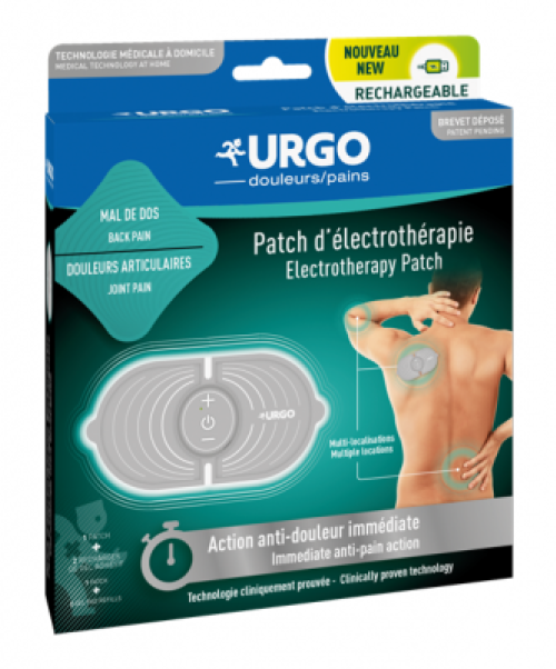 URGO Parche de Electroterapia - Alivia y relaja el músculo mediante electroterapia. Recargable y reutilizable con 5 programas para el alivio del dolor muscular y articular. La tecnología TENS (Electro estimulación Nerviosa Transcutánea), proporciona un alivio del dolor mediante una corriente eléctrica de intensidad específicamente adaptada.