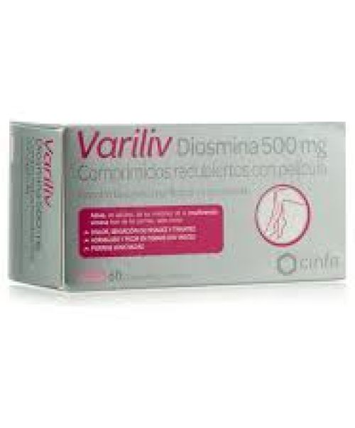 Variliv Diosmina 500mg - Comprimidos con efecto venotónico y vasoprotector que aumentan el tono de las venas y la resistencia de los capilares para tratar trastornos venosos.