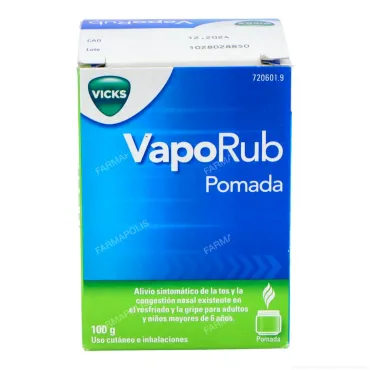  - Es una pomada que calma los síntomas de congestión nasal y tos facilitando la respiración en procesos catarrales y gripales.