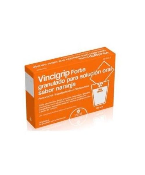 Vincigrip forte naranja - Trata los síntomas gripales o catarrales. Gracias a su composición actúa frente el resfriado, la congestión y el malestar general. 