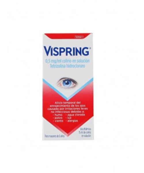 Vispring 0.05% - Es un colirio con efecto vasoconstrictor para aliviar las rojeces y la irritación ocular. 