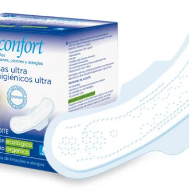  - Compresas de algodón 100% ultrafinas para una mayor discreción. Máxima higiene durante toda la noche, evitando picor, alergia o irritación.