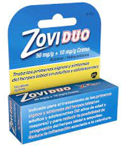Zoviduo - Crema para tratar el herpes labial (pupa, calentura) y aliviar los síntomas de ardor y quemazón de la zona afectada.