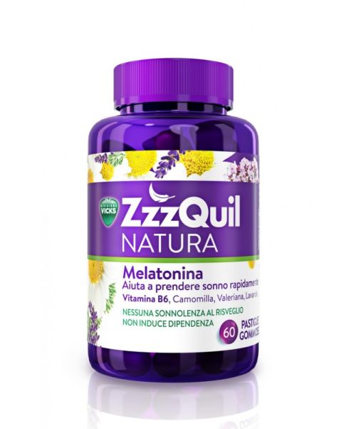 ZZZQUIL Natura - Ayuda a conciliar el sueño con melatonina, extractos de plantas y vitamina B6. En cómodo formato gominola sin colorantes ni glutes ni lactosa.