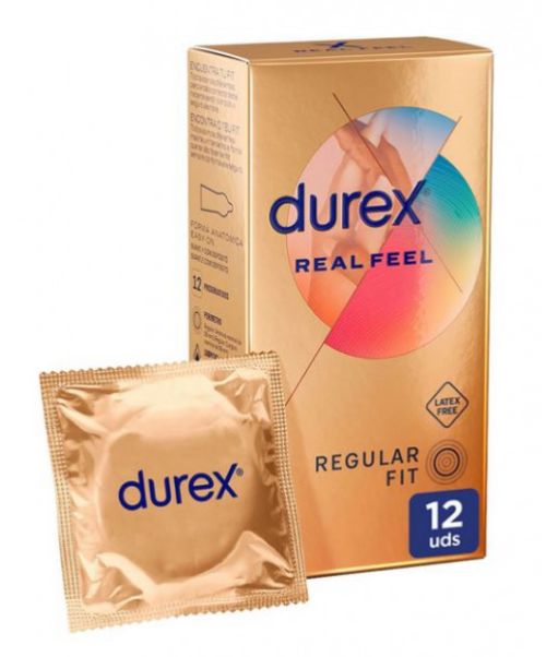 Durex Real Feel   - Fabricados con poliisopreno para conseguir una sensación de piel con piel.<br>Preservativo fabricado con poliisopreno. De apariencia trasparente, textura lisa, forma anatómica Easy On, Extralubricado y con depósito.