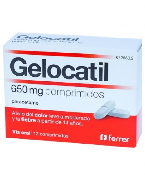 Gelocatil 650 mg - Paracetamol para tratar los diferentes tipos de dolores, bajar la fiebre y calmar el malestar general. Válidos para el dolor de cabeza, de muelas, de boca en general, de regla, de espalda, golpes...