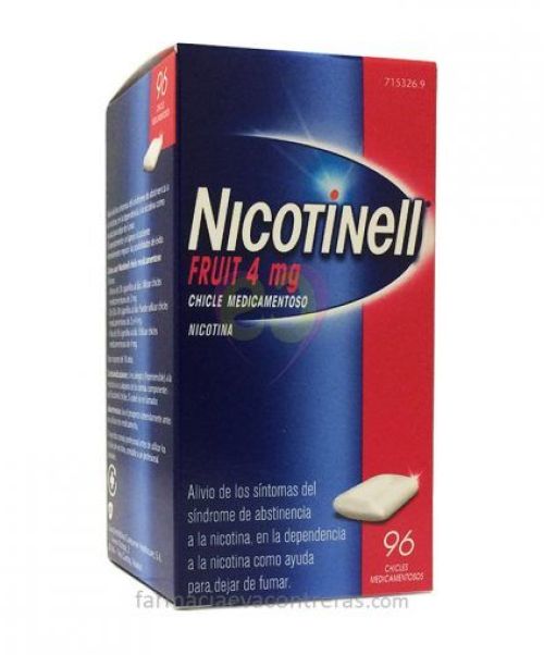 Nicotinell fruit (4 mg) - Son unos chicles para ayudar a dejar de fumar. Contienen nicotina en su composición con lo que es muy importante ir reduciendo la dosis de tabaco al empezar a mascar estos chicles, ya que si no, estamos superando la dosis de nicotina ingerida. 