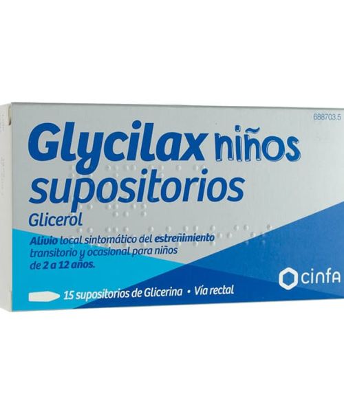 Supositorios glicerina glycilax niños - Laxantes. Libera el intestino en caso de estreñimiento en la parte final del colon.