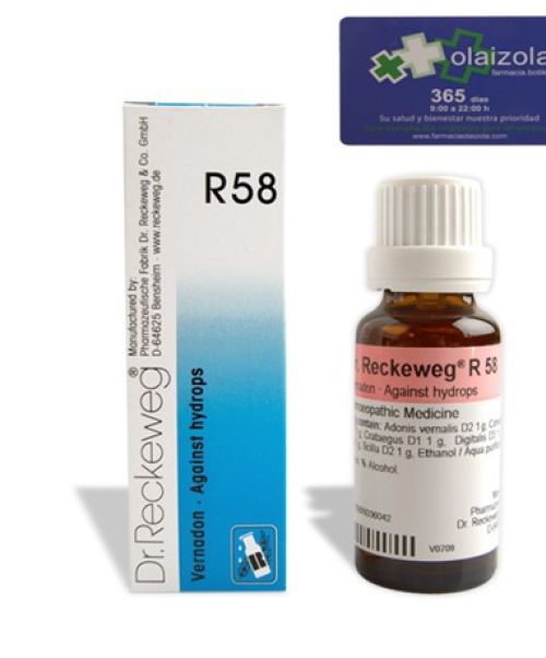  R58-VERNADON  - Es un medicamento homeopático indicado como tratamiento coadyudante en descompensación cardiaca y circulatoria. Edema cardíaco.